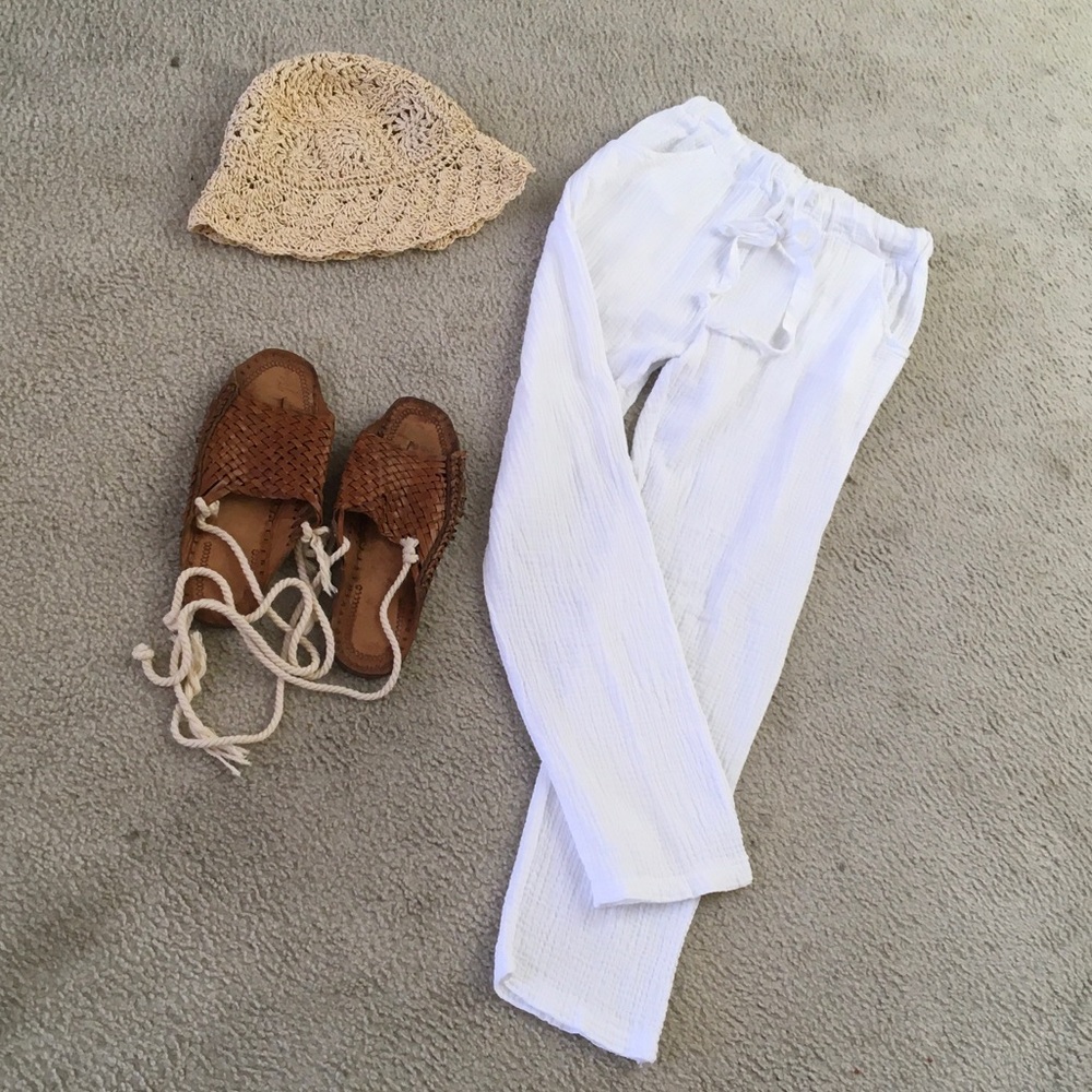 VENTI6/WHITE-LIGHT WEIGHT GUAZE BEACH PANTS/NEW